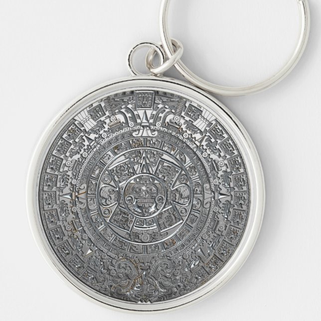 Silver Aztec Calendar Keychain (Front)