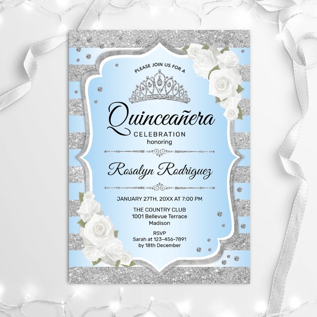 Silver Baby Blue Quinceanera Invitation (Creator Uploaded)