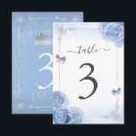 Silver Baby Blue Roses Elegant Table Number Card<br><div class="desc">With this simple DIY template, it's easy to create your own elegant table numbers for a baby blue and silver party theme. The unique, original fairy tale artwork by Raphaela Wilson showcases soft watercolor roses in pretty shades of light blue with faux metallic silver accents, glitter sparkle butterfly confetti, and...</div>