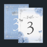 Silver Baby Blue Roses Elegant Table Number Card<br><div class="desc">With this simple DIY template, it's easy to create your own elegant table numbers for a baby blue and silver party theme. The unique, original fairy tale artwork by Raphaela Wilson showcases soft watercolor roses in pretty shades of light blue with faux metallic silver accents, glitter sparkle butterfly confetti, and...</div>