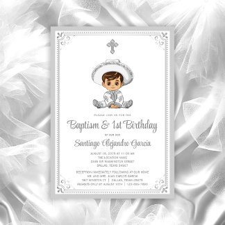 Silver Baby Charro Baptism & Birthday Invitation