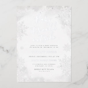 Silver Baby it's cold outside Baby shower Foil Invitation