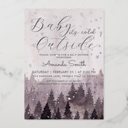 Silver Baby Its Cold Outside Girl Baby Shower Foil Invitation