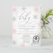 Silver Baby It's Cold Outside Penguin Baby Shower Invitation (Standing Front)