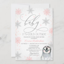 Silver Baby It's Cold Outside Penguin Baby Shower Invitation