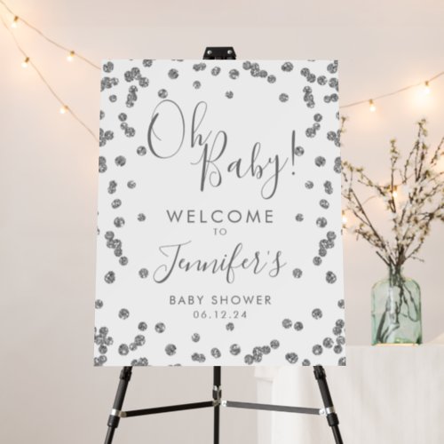 Silver Baby Shower Welcome Glitter Confetti Foam Board