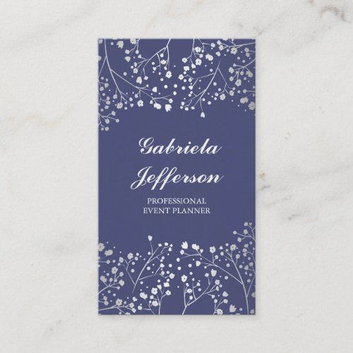 Silver Babys Breath Navy Vintage Elegant Business Card