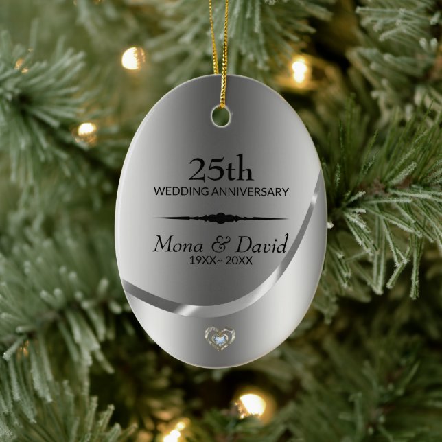 Silver Background And Black Divider Ceramic Ornament (Tree)