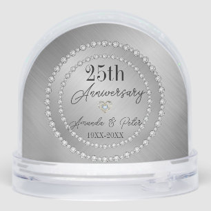 Silver Background And Diamonds Wedding Anniversary Snow Globe