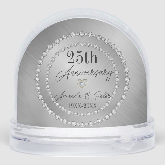 Silver Background And Diamonds Wedding Anniversary Snow Globe (Back)
