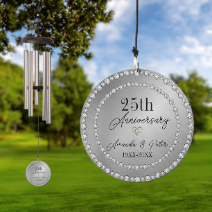 Silver Background And Diamonds Wedding Anniversary Wind Chime