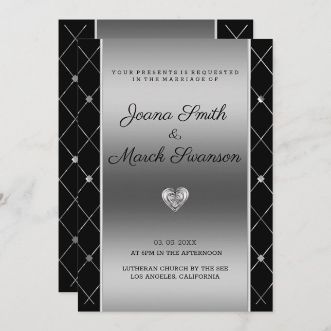 Silver background And Heart Wedding Invitation (Front/Back)