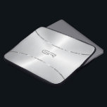 Silver Background stripes accent Laptop Sleeve<br><div class="desc">Image of a silver-gray metallic background with two shiny silver stripes accent. Optional monogram.</div>