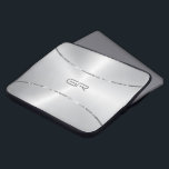 Silver Background stripes accent Laptop Sleeve<br><div class="desc">Image of a silver-gray metallic background with two shiny silver stripes accent. Optional monogram.</div>
