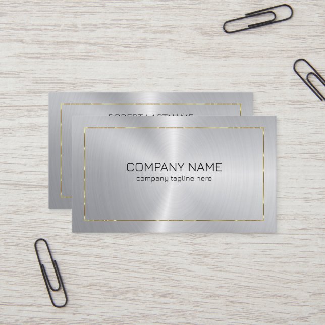 Silver background with gold border business card (Front/Back In Situ)