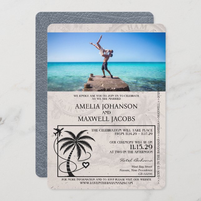Silver Bahamas Passport Wedding Invitation (Front/Back)