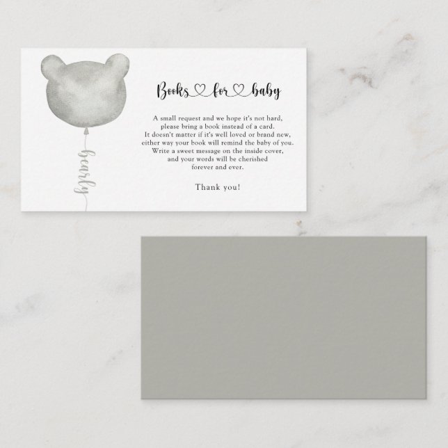 Silver balloon bear books for baby ticket enclosure card (Front/Back)