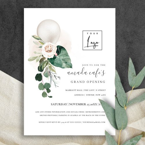 Silver Balloon Floral logo Grand Opening Invite 