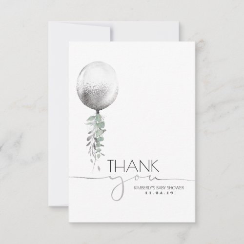 Silver Balloon Greenery Baby Shower Thank You