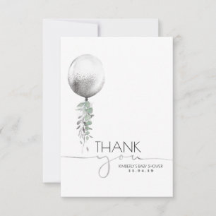 Silver Balloon Greenery Baby Shower Thank You Card