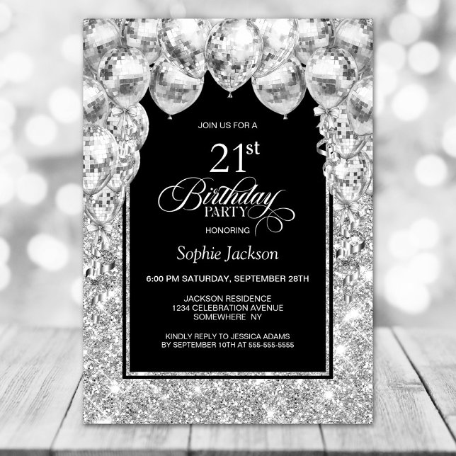 Silver Balloons 21st Birthday Party Invitation (Creator Uploaded)