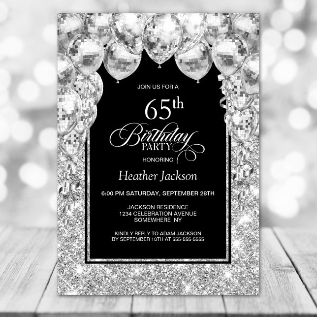 Silver Balloons 65th Birthday Party Invitation (Creator Uploaded)