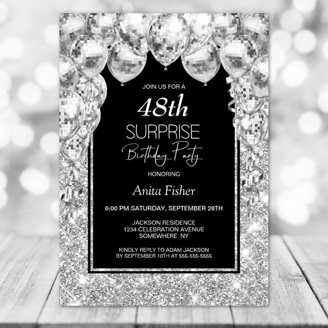 Silver Balloons Any Age Surprise Birthday Party Invitation (Creator Uploaded)