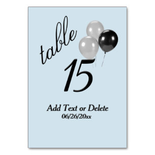Silver Balloons Custom Blue Text Table Number