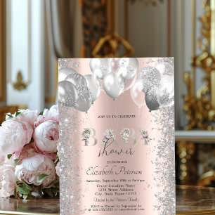 Silver Balloons Glitter Confetti Baby Shower Invitation
