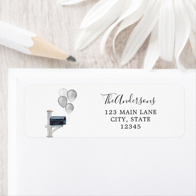 Silver Balloons  in Mailbox Label (Insitu)