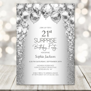 Silver Balloons Surprise 21st Birthday Party Invitation