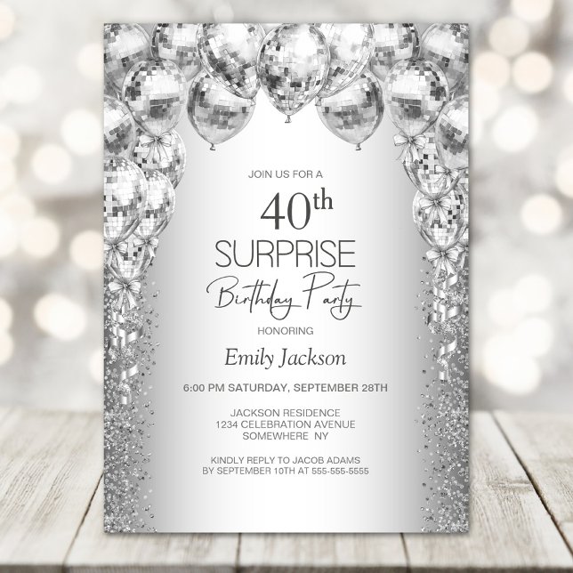 Silver Balloons Surprise 40th Birthday Party Invitation (Creator Uploaded)
