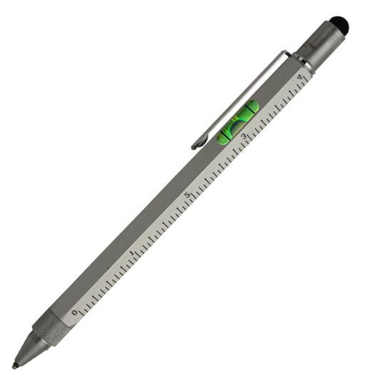 Silver Ballpoint Multi Tool Work Pen w/Level (Front)