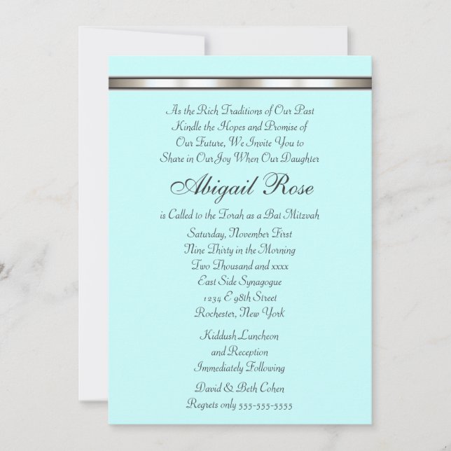 Silver Band Any Color Bat Mitzvah Invitation (Front)