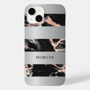 Silver Bands, Black & Rose Gold Marble, Name Case-Mate iPhone 14 Case