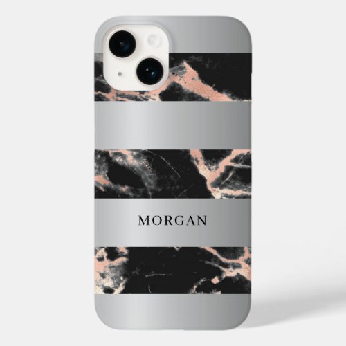 Silver Bands Black  Rose Gold Marble Name Case_Mate iPhone 14 Case