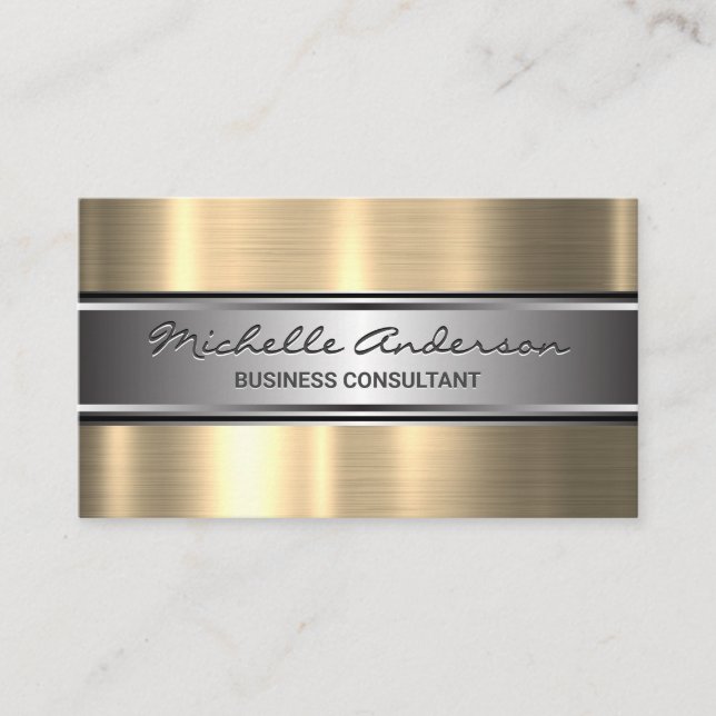 Silver Banner | Gold Metallic Trim Business Card (Front)