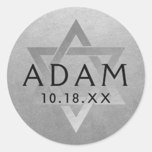 Silver Bar Mitzvah Bat Mitzvah Star of David Name Classic Round Sticker