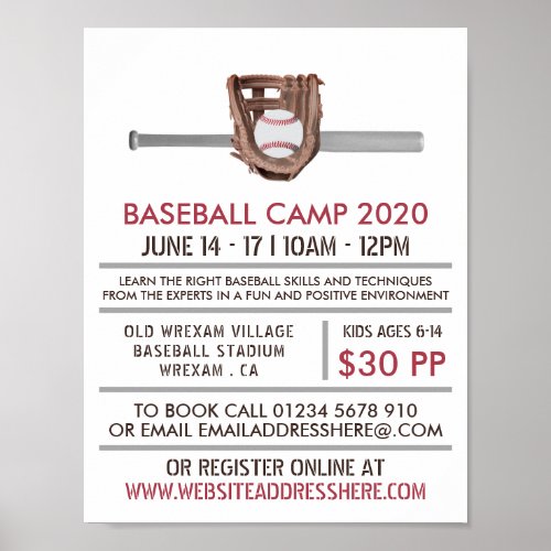 Silver Baseball Bat  Gear Baseball Camp Advert Poster