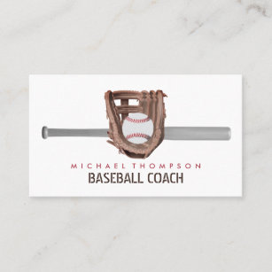 Silver Baseball Bat & Gear, Baseball Player, Coach Business Card