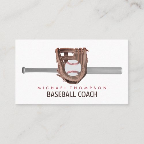 Silver Baseball Bat  Gear Baseball Player Coach Business Card