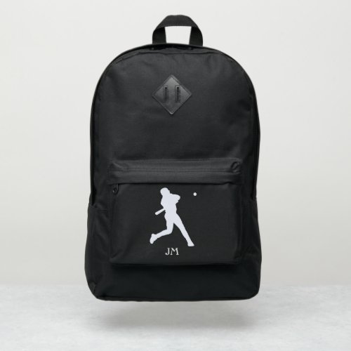 Silver Baseball Hitter Silhouette Monogram Port Authority Backpack