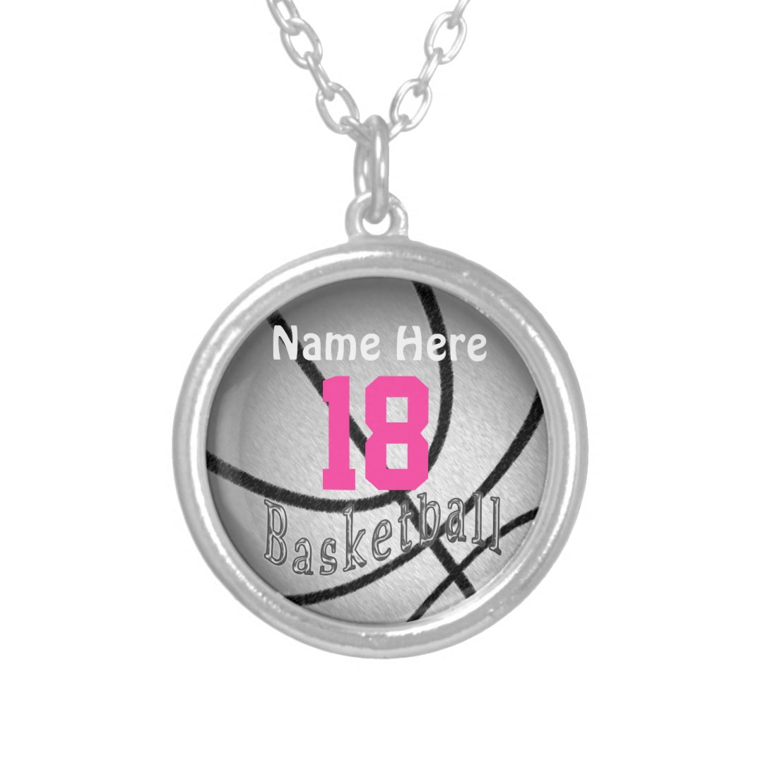 Silver Basketball Necklace with Number and Name Zazzle