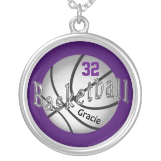 Silver Basketball Necklace Your COLORS and TEXT