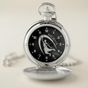 Silver Basketball Player Pocket Watch