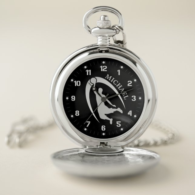 Silver Basketball Player Pocket Watch (Inside)