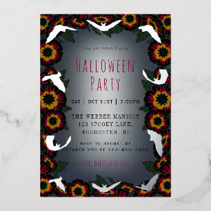 Silver bats Goth halloween party postcard