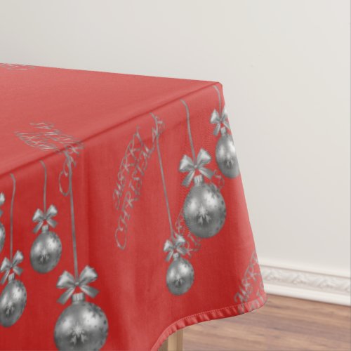 Silver Bauble Design Red Christmas Tablecloth