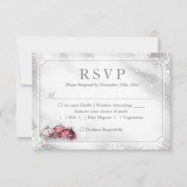 Silver Baubles Snowflakes Christmas Holiday RSVP (Front)