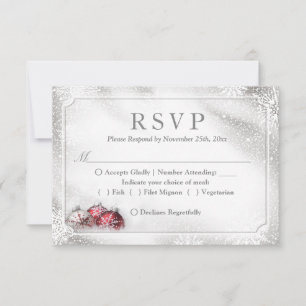 Silver Baubles Snowflakes Christmas Holiday RSVP Card